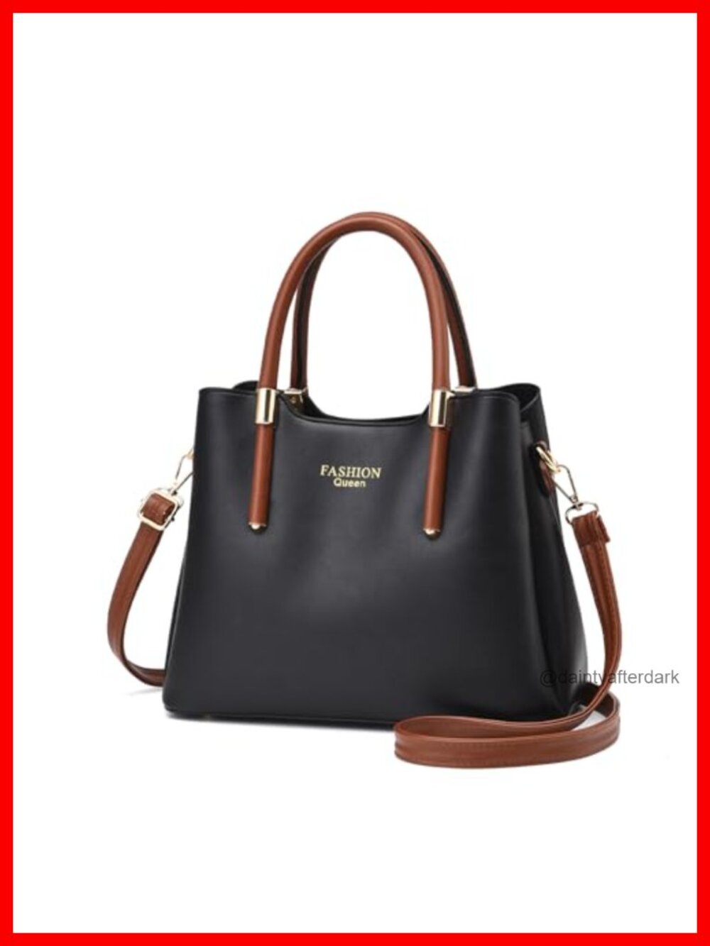 Faux Leather Satchel Handbag with Gold Hardware and Detachable Strap